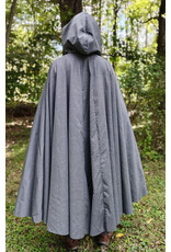 Cloakmakers.com 6167-Washable Lightweight Grey Wool Cloak w/ Black Velvet Hood Lining & Black & White Dragon Embroidery