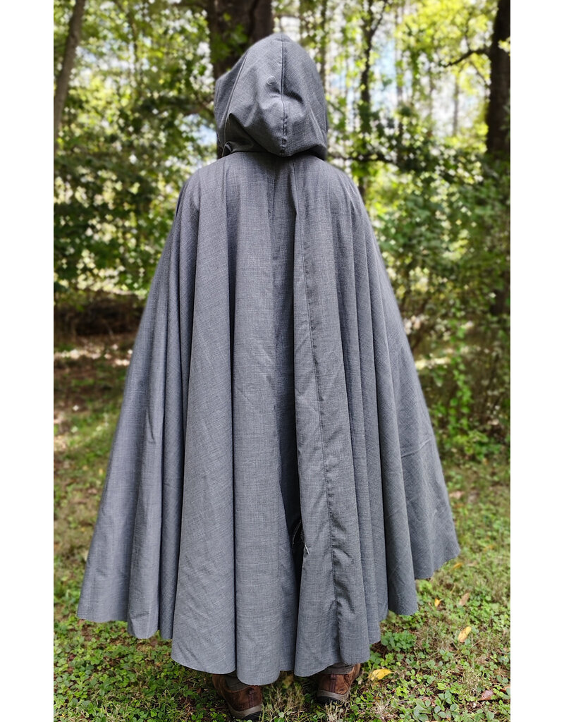 Cloakmakers.com 6167-Washable Lightweight Grey Wool Cloak w/ Black Velvet Hood Lining & Black & White Dragon Embroidery