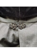 Cloakmakers.com 6167-Washable Lightweight Grey Wool Cloak w/ Black Velvet Hood Lining & Black & White Dragon Embroidery