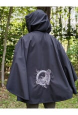 Cloakmakers.com 6168-Washable Lightweight Black Raincloak w/ White Celtic Raven Embroidery & Pockets