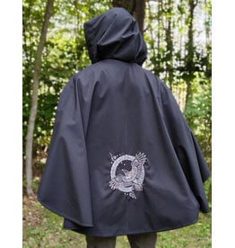 Cloakmakers.com 6168-Washable Lightweight Black Raincloak w/ White Celtic Raven Embroidery & Pockets