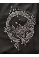 Cloakmakers.com 6168-Washable Lightweight Black Raincloak w/ White Celtic Raven Embroidery & Pockets