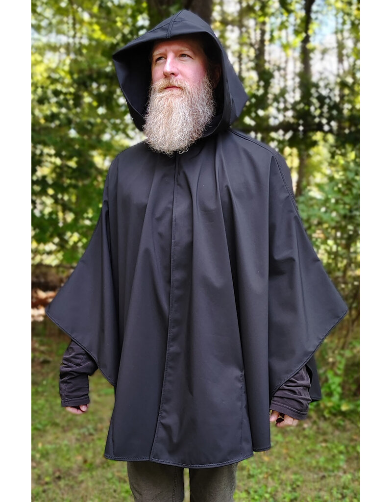 Cloakmakers.com 6168-Washable Lightweight Black Raincloak w/ White Celtic Raven Embroidery & Pockets