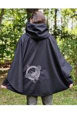 Cloakmakers.com 6168-Washable Lightweight Black Raincloak w/ White Celtic Raven Embroidery & Pockets