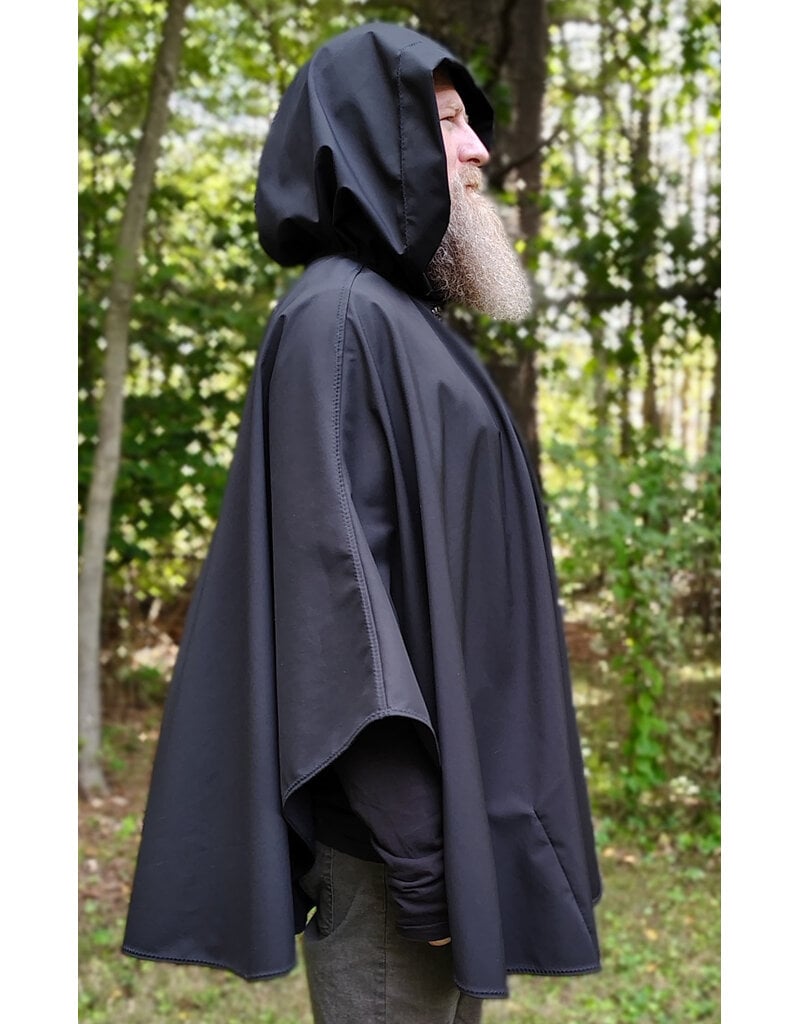 Cloakmakers.com 6168-Washable Lightweight Black Raincloak w/ White Celtic Raven Embroidery & Pockets