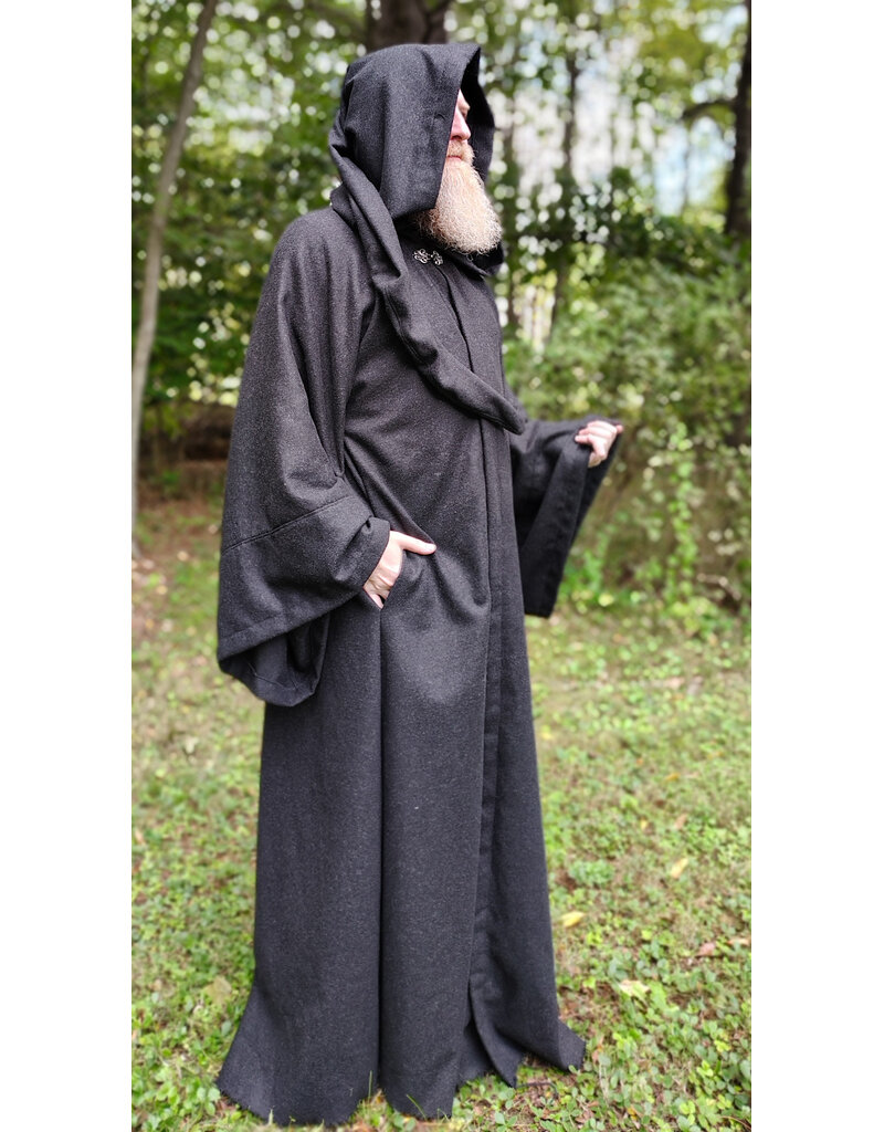 Cloakmakers.com R582-Washable Charcoal Black Wool Blend Robe w/ Silver Tone Clasp & Two Pockets