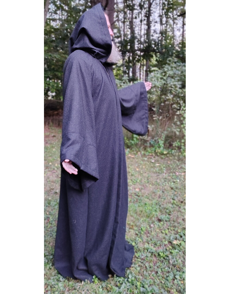 Cloakmakers.com R582-Washable Charcoal Black Wool Blend Robe w/ Silver Tone Clasp & Two Pockets