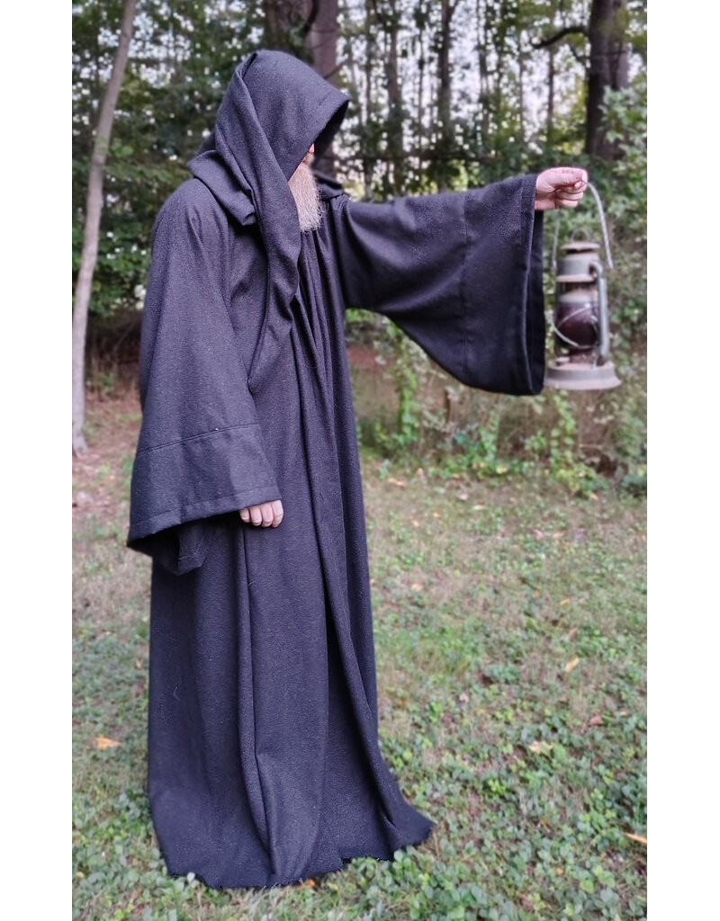Cloakmakers.com R582-Washable Charcoal Black Wool Blend Robe w/ Silver Tone Clasp & Two Pockets