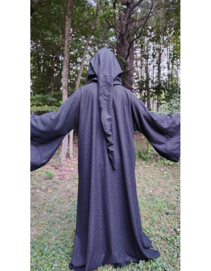 Cloakmakers.com R582-Washable Charcoal Black Wool Blend Robe w/ Silver Tone Clasp & Two Pockets