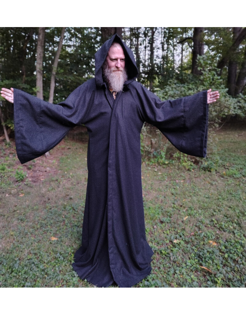 Cloakmakers.com R582-Washable Charcoal Black Wool Blend Robe w/ Silver Tone Clasp & Two Pockets