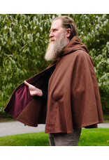 Cloakmakers.com 6169-Brown Wool Blend Cloak w/ Blue Velvet Hood Lining & Mushroom Strawberry Field Embroidery & Two Pockets