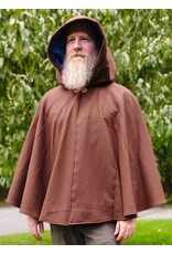 Cloakmakers.com 6169-Brown Wool Blend Cloak w/ Blue Velvet Hood Lining & Mushroom Strawberry Field Embroidery & Two Pockets