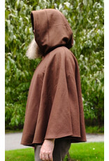 Cloakmakers.com 6169-Brown Wool Blend Cloak w/ Blue Velvet Hood Lining & Mushroom Strawberry Field Embroidery & Two Pockets
