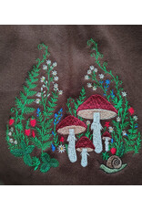 Cloakmakers.com 6169-Brown Wool Blend Cloak w/ Blue Velvet Hood Lining & Mushroom Strawberry Field Embroidery & Two Pockets
