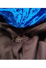 Cloakmakers.com 6169-Brown Wool Blend Cloak w/ Blue Velvet Hood Lining & Mushroom Strawberry Field Embroidery & Two Pockets