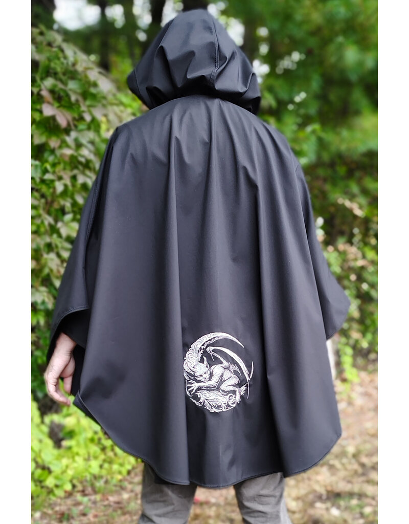 Cloakmakers.com 6170-Washable Lightweight Black Raincloak w/ Dual Gargoyle Embroidery & Interior Pockets