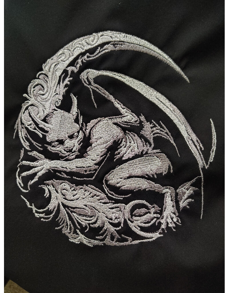 Cloakmakers.com 6170-Washable Lightweight Black Raincloak w/ Dual Gargoyle Embroidery & Interior Pockets