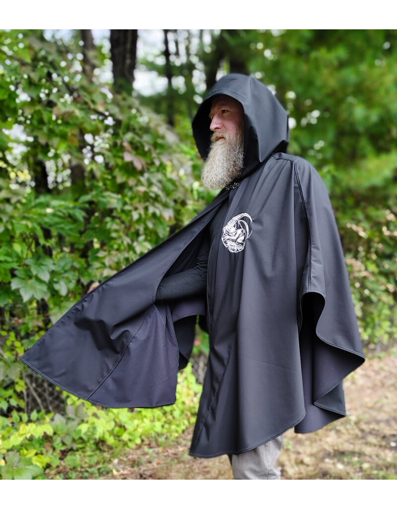 Cloakmakers.com 6170-Washable Lightweight Black Raincloak w/ Dual Gargoyle Embroidery & Interior Pockets