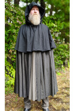 Cloakmakers.com 6171-Washable Lightweight Black & Grey Mantle Cloak w/ Black Velvet Hood Lining & Silver Tone Clasp