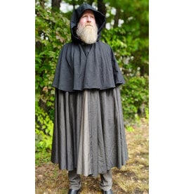 Cloakmakers.com 6171-Washable Lightweight Black & Grey Mantle Cloak w/ Black Velvet Hood Lining & Silver Tone Clasp