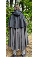 Cloakmakers.com 6171-Washable Lightweight Black & Grey Mantle Cloak w/ Black Velvet Hood Lining & Silver Tone Clasp