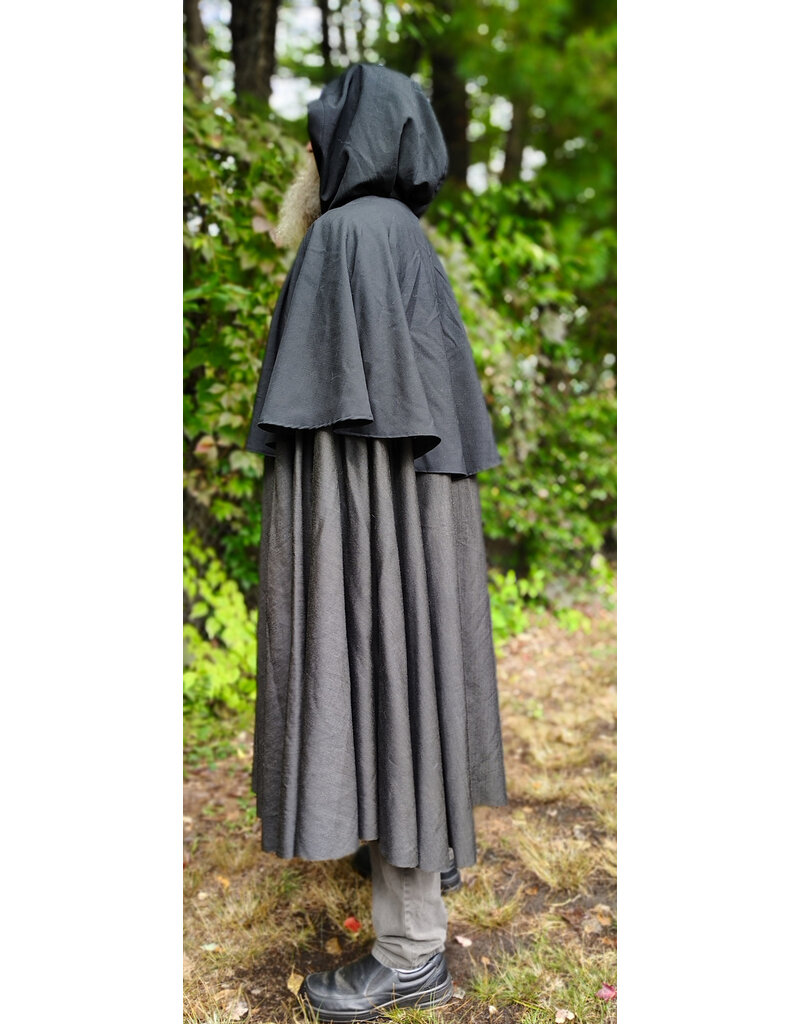 Cloakmakers.com 6171-Washable Lightweight Black & Grey Mantle Cloak w/ Black Velvet Hood Lining & Silver Tone Clasp
