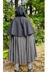 Cloakmakers.com 6171-Washable Lightweight Black & Grey Mantle Cloak w/ Black Velvet Hood Lining & Silver Tone Clasp