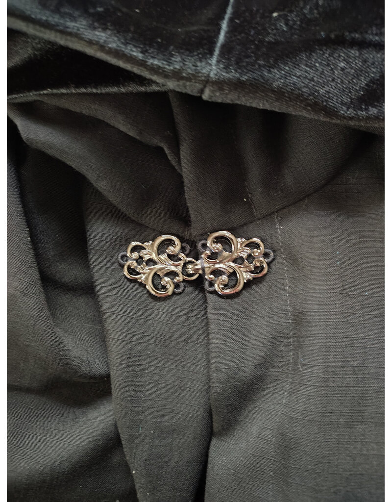 Cloakmakers.com 6171-Washable Lightweight Black & Grey Mantle Cloak w/ Black Velvet Hood Lining & Silver Tone Clasp