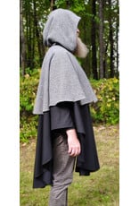 Cloakmakers.com 6172-Washable Black & Grey Mini-Checkered Mantle Cloak w/ Black Velvet Hood Lining & Dual Loop & Button Closure