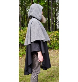 Cloakmakers.com 6172-Washable Black & Grey Mini-Checkered Mantle Cloak w/ Black Velvet Hood Lining & Dual Loop & Button Closure