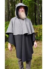 Cloakmakers.com 6172-Washable Black & Grey Mini-Checkered Mantle Cloak w/ Black Velvet Hood Lining & Dual Loop & Button Closure