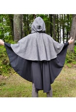 Cloakmakers.com 6172-Washable Black & Grey Mini-Checkered Mantle Cloak w/ Black Velvet Hood Lining & Dual Loop & Button Closure