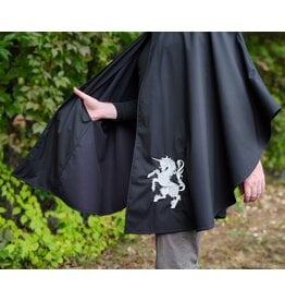 Cloakmakers.com 6173-Washable Lightweight Black Raincloak w/ White Unicorn Embroidery