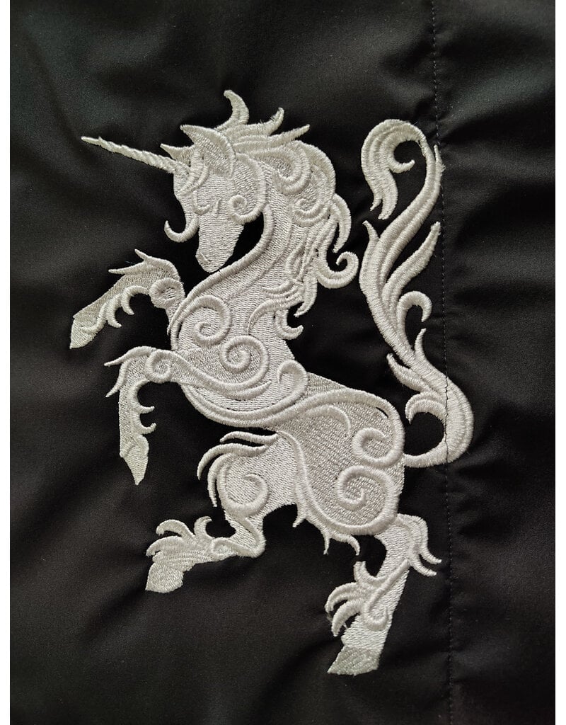 Cloakmakers.com 6173-Washable Lightweight Black Raincloak w/ White Unicorn Embroidery