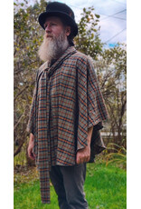 Cloakmakers.com 6175-Washable Green, Blue, & Copper Plaid Cotton Collared Cloak w/ Integrated Scarf & Magnetic Snaps