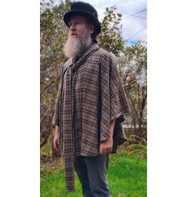 Cloakmakers.com 6175-Washable Green, Blue, & Copper Plaid Cotton Collared Cloak w/ Integrated Scarf & Magnetic Snaps