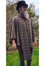 Cloakmakers.com 6175-Washable Green, Blue, & Copper Plaid Cotton Collared Cloak w/ Integrated Scarf & Magnetic Snaps