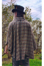 Cloakmakers.com 6175-Washable Green, Blue, & Copper Plaid Cotton Collared Cloak w/ Integrated Scarf & Magnetic Snaps