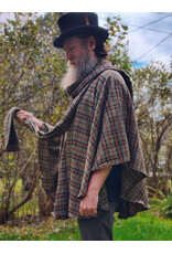 Cloakmakers.com 6175-Washable Green, Blue, & Copper Plaid Cotton Collared Cloak w/ Integrated Scarf & Magnetic Snaps