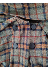 Cloakmakers.com 6175-Washable Green, Blue, & Copper Plaid Cotton Collared Cloak w/ Integrated Scarf & Magnetic Snaps