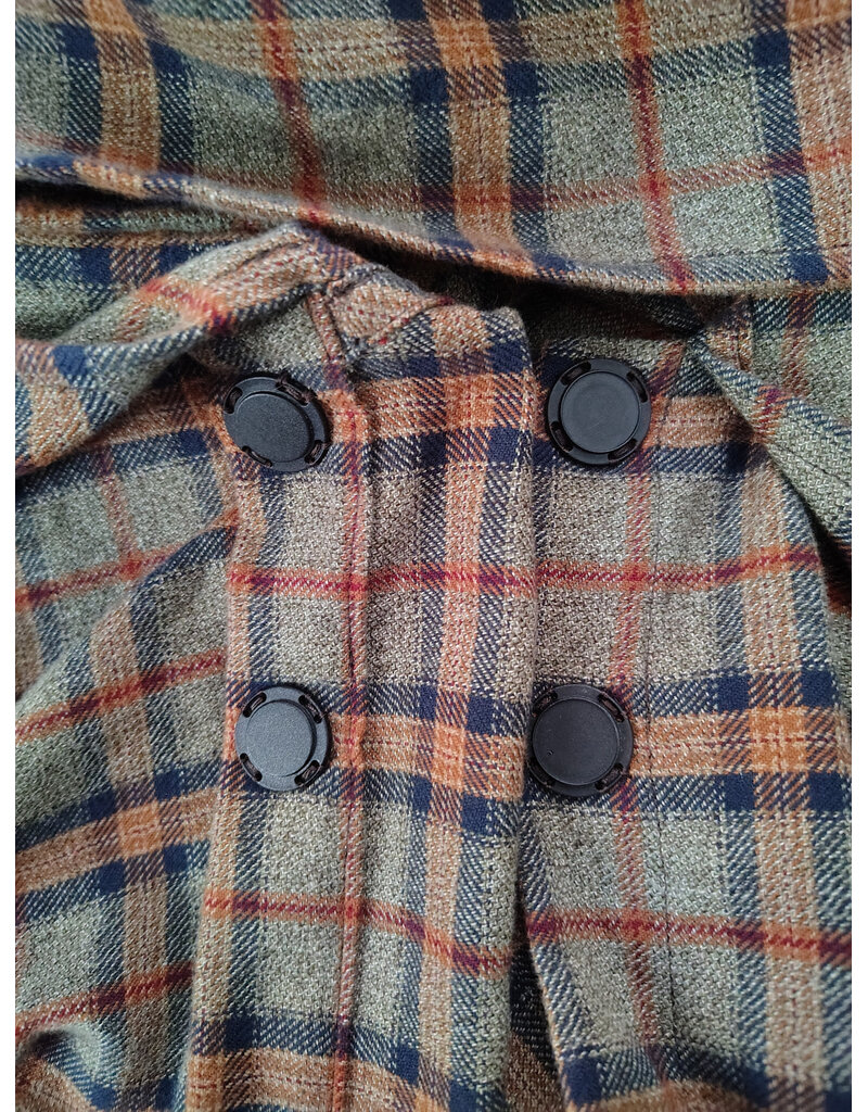 Cloakmakers.com 6175-Washable Green, Blue, & Copper Plaid Cotton Collared Cloak w/ Integrated Scarf & Magnetic Snaps