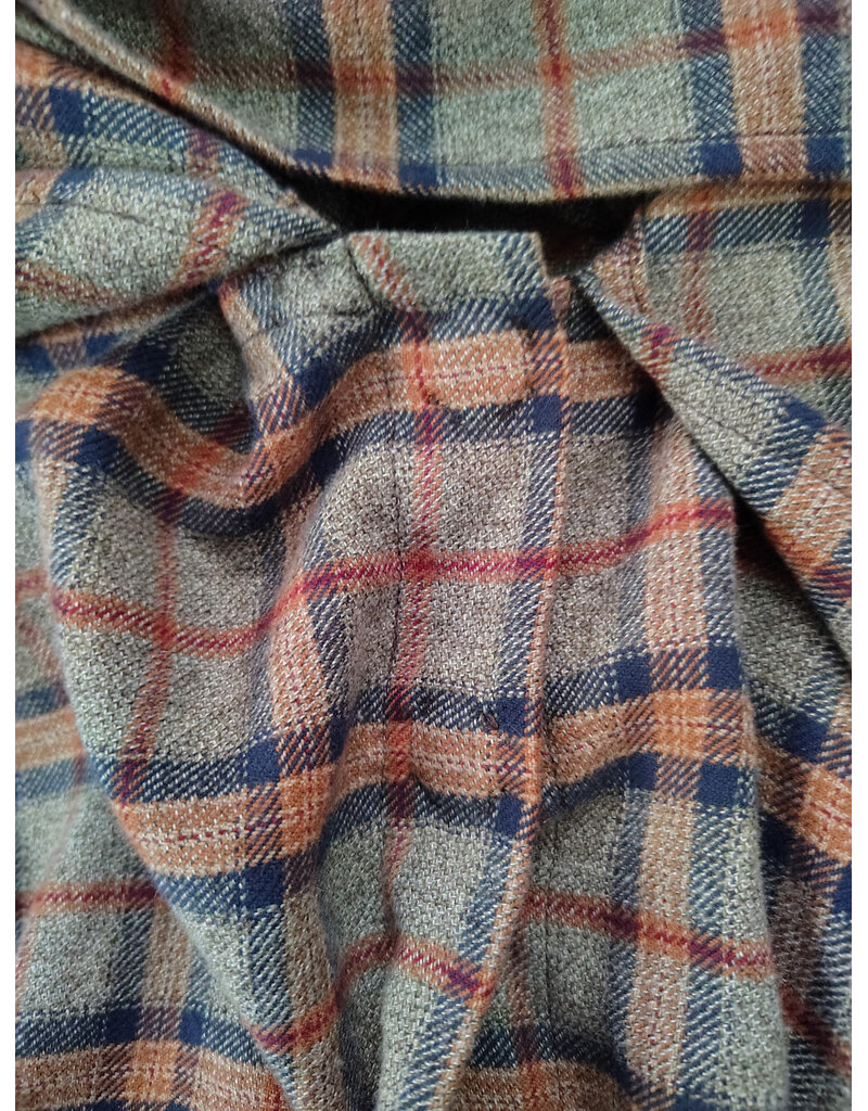 Cloakmakers.com 6175-Washable Green, Blue, & Copper Plaid Cotton Collared Cloak w/ Integrated Scarf & Magnetic Snaps