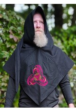 Cloakmakers.com H595-Washable Black Wool Hooded Cowl w/ Triple Dragon Embroidery & Liripipe