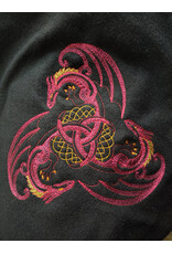 Cloakmakers.com H595-Washable Black Wool Hooded Cowl w/ Triple Dragon Embroidery & Liripipe