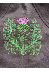 Cloakmakers.com H596-Washable Black Wool Hooded Cowl w/ Green & Purple Thistle Embroidery
