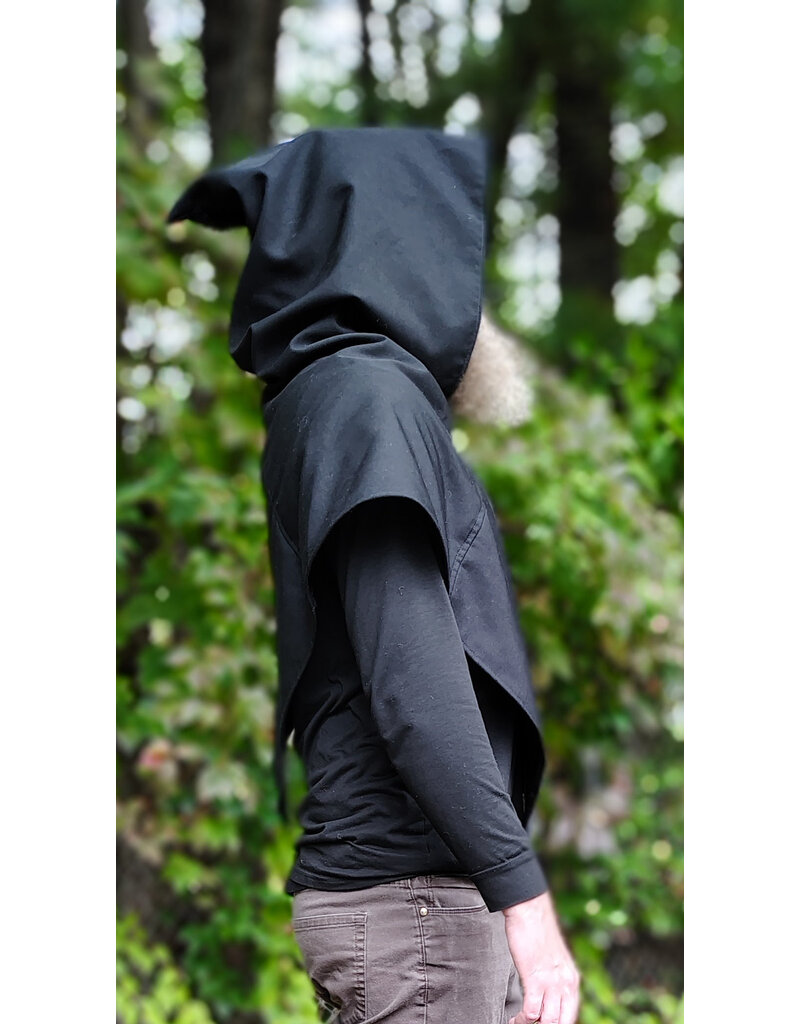 Cloakmakers.com H597-Washable Somewhat Lightweight Black Wool Hooded Cowl w/ Pointy Hood