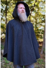Cloakmakers.com 6176-Washable Black & Grey Plaid Wool Cloak w/ Midnight Blue Velveteen Hood Lining & Two Pockets