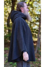 Cloakmakers.com 6176-Washable Black & Grey Plaid Wool Cloak w/ Midnight Blue Velveteen Hood Lining & Two Pockets