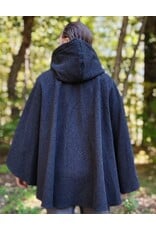 Cloakmakers.com 6176-Washable Black & Grey Plaid Wool Cloak w/ Midnight Blue Velveteen Hood Lining & Two Pockets