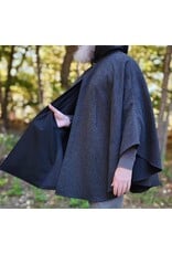 Cloakmakers.com 6176-Washable Black & Grey Plaid Wool Cloak w/ Midnight Blue Velveteen Hood Lining & Two Pockets